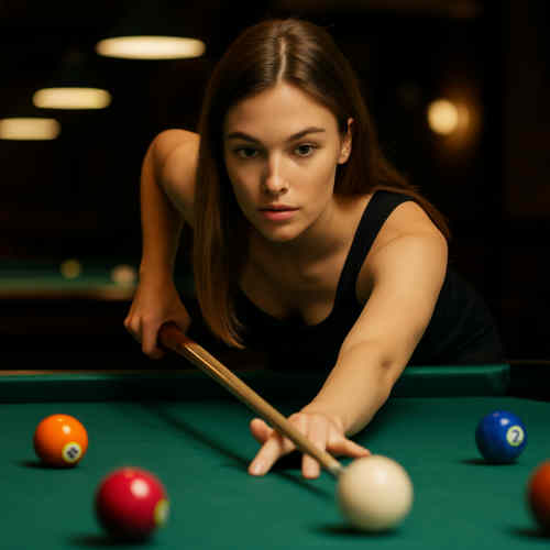 Poolbillard-Spieler zielt auf Kugel